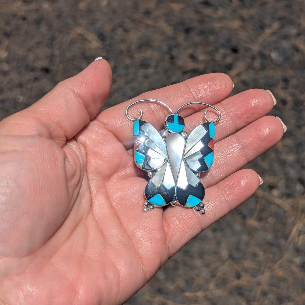 Zuni Butterfly Multi Stones Inlay Brooch Pin Pendant Nativeā American Jewelry **